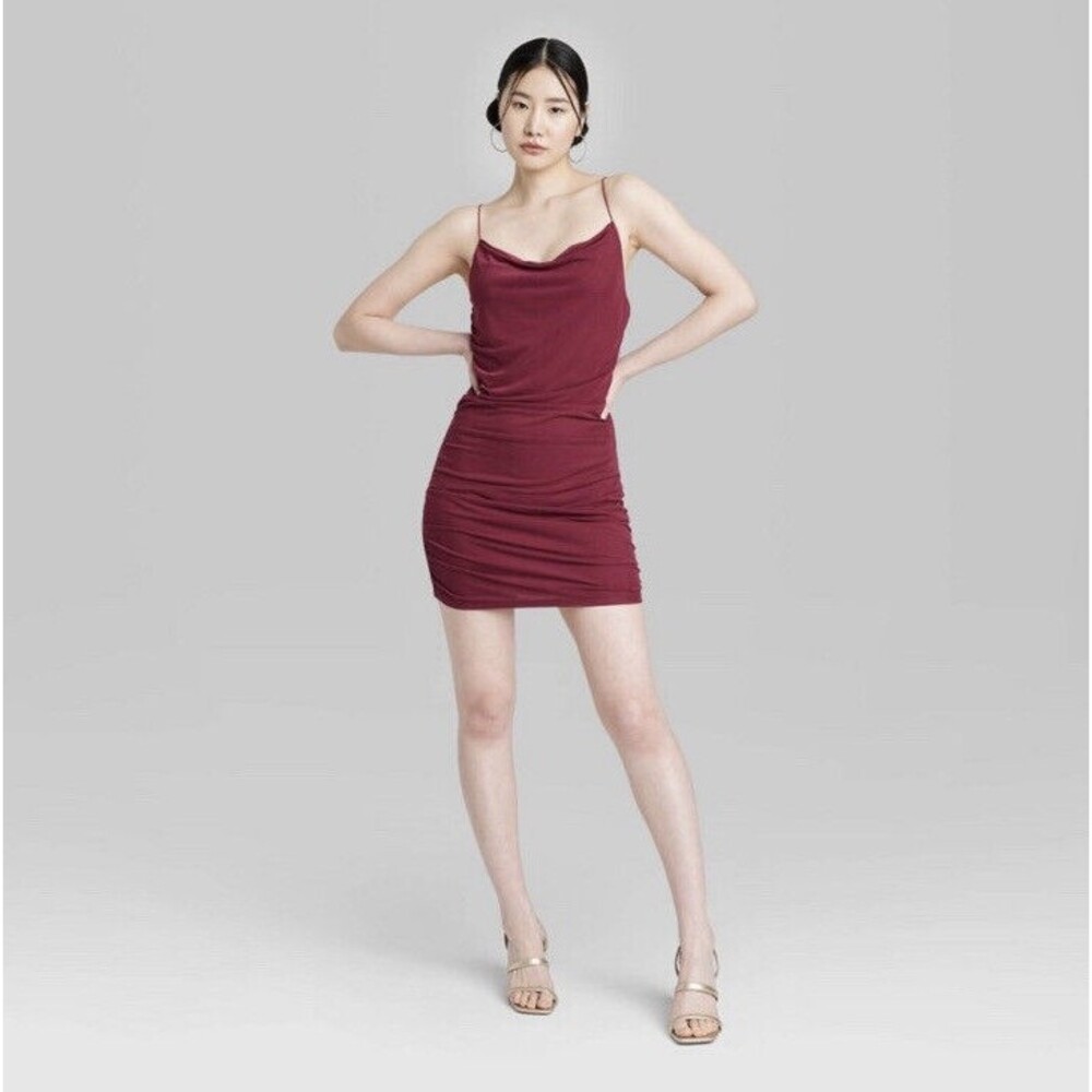 Ruched Mesh Bodycon Dress S Wild Fable Small S Dark Red Sleeveless Mini Cocktail